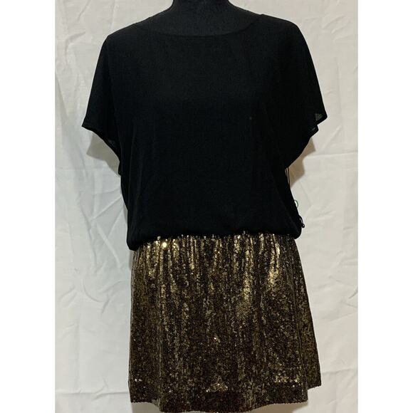 Express Nwt Black And Gold Mini Dress Size Small New Years Eve Party - Picture 2 of 8